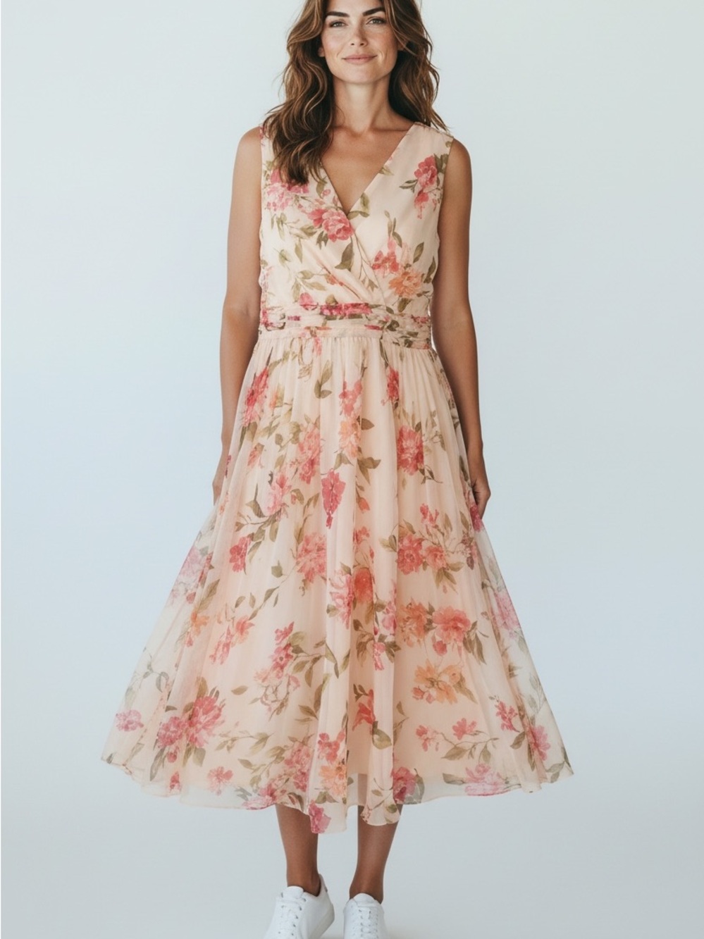 98 Floral Wrap Midi Dress in Blush Floral